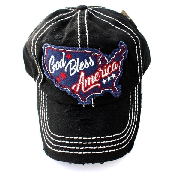 KBETHOS Womens Distressed Black God Bless America Hat Cap USA Red White Blue - Picture 1 of 4